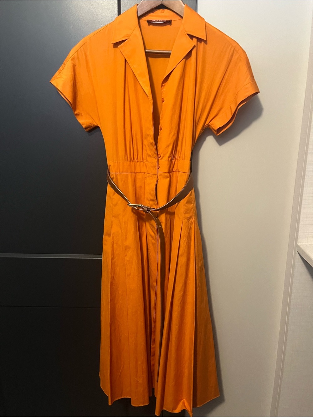 MaxMara Vibrant Orange Midi Shirt Dress with Belt